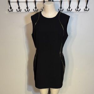 Anne Klein Black Mini Dress with Gold  Zzipper Accents